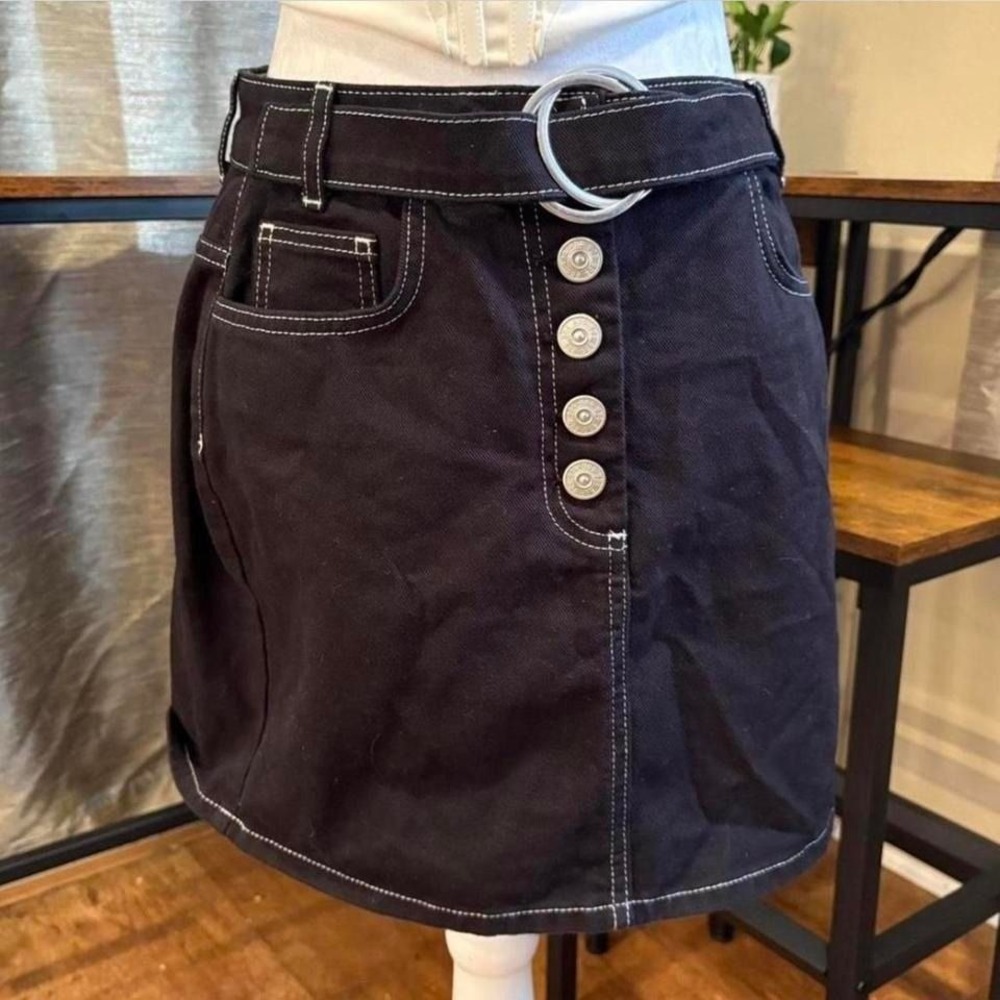 NWT Black BDG denim mini skirt with silver buckle detail